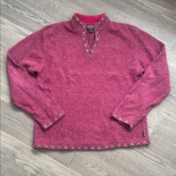 Woolrich |Vintage Pink 1/4 Zip-Up Wool Blend Mulberry Heather Sweater Size Large - Picture 1 of 12